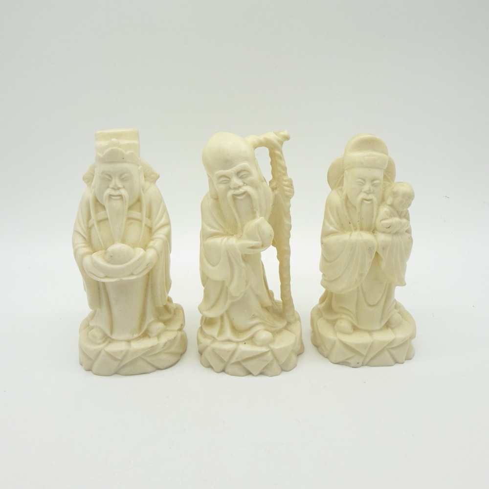 Carved Resin Sanxing Vintage Figurines - Fu Lu Shou Three‎ Star Gods Set of 3